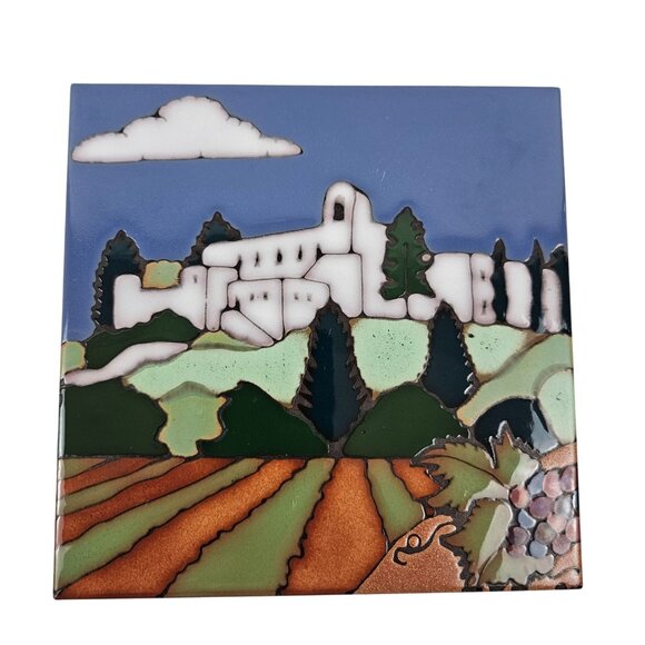 Triton Tile Sterling Vineyards Scene Hot Plate Hand Painted Vintage 6 in Square - Picture 1 of 10